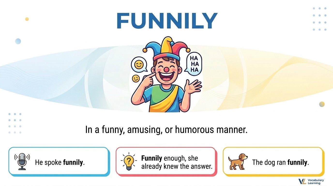 Synonym of Funnily