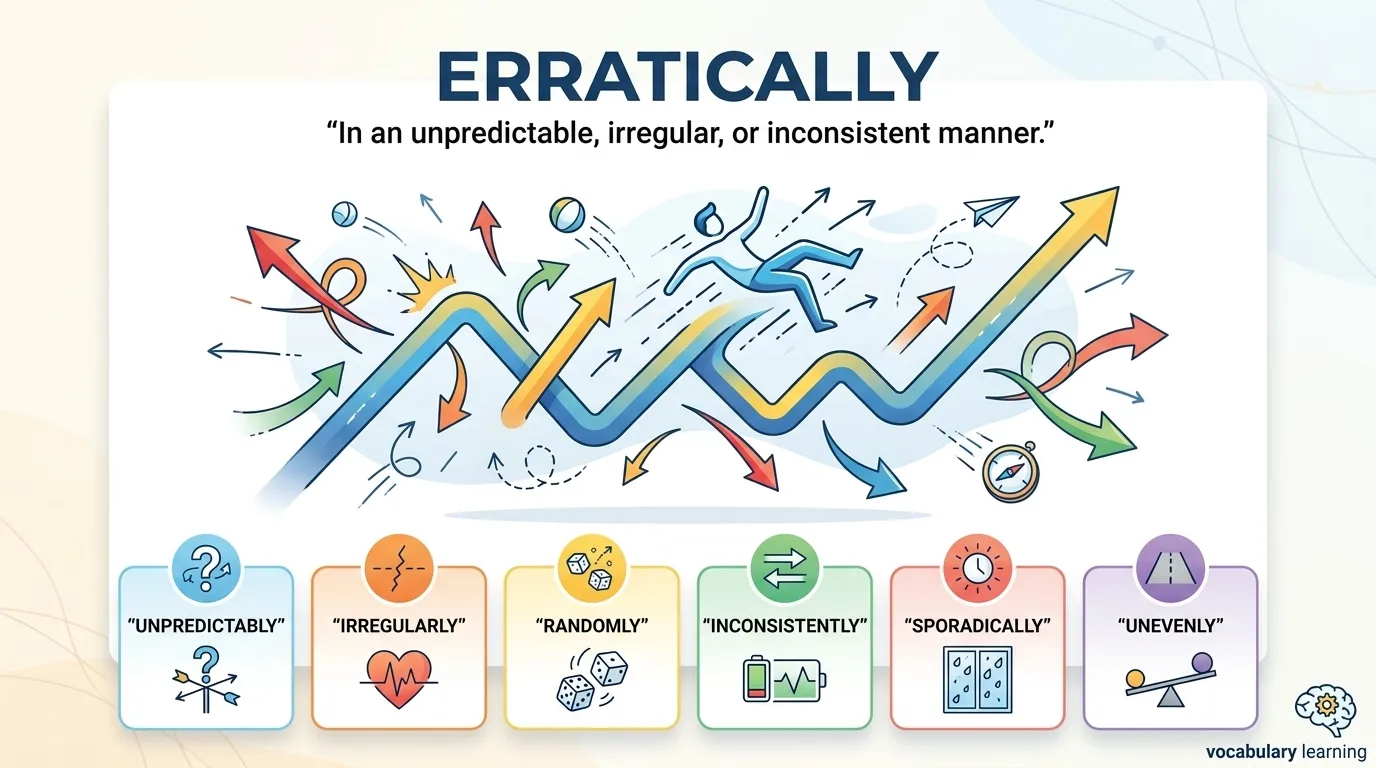 Synonyms of Erratically