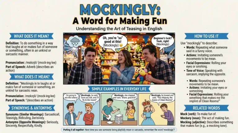 Synonyms of Mockingly